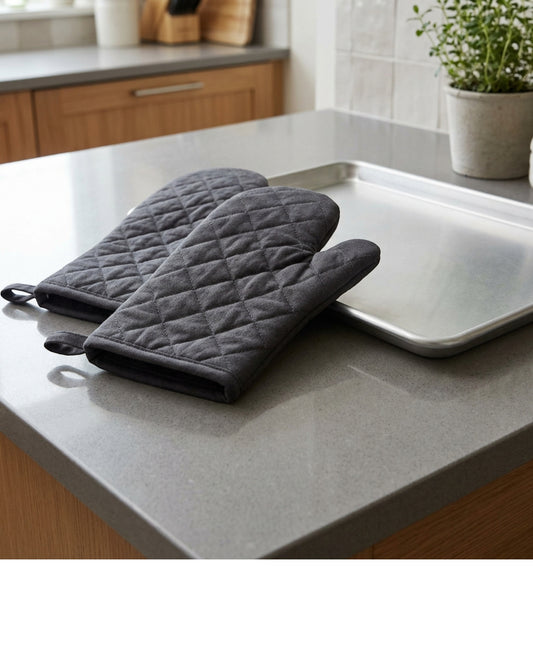 Bjwfx Crosshatch Quilted Cotton Oven Mitts 12.6 in Charcoal Pair - Lifestyle view