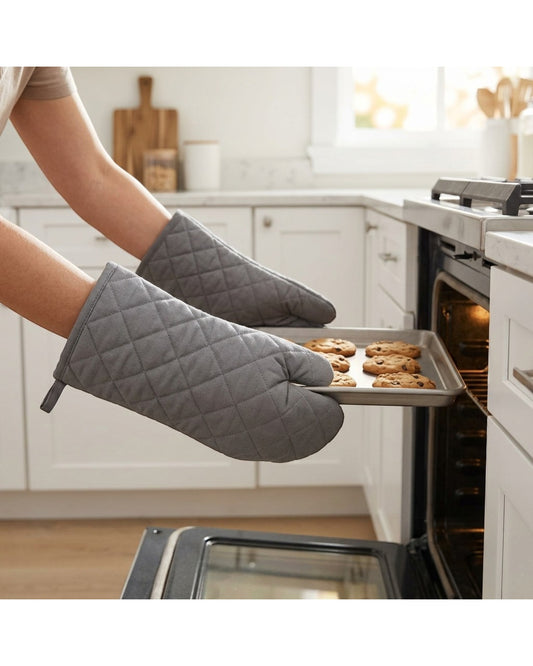 Bjwfx Quilted Cotton Oven Mitts 2-Pack Gray 33 cm