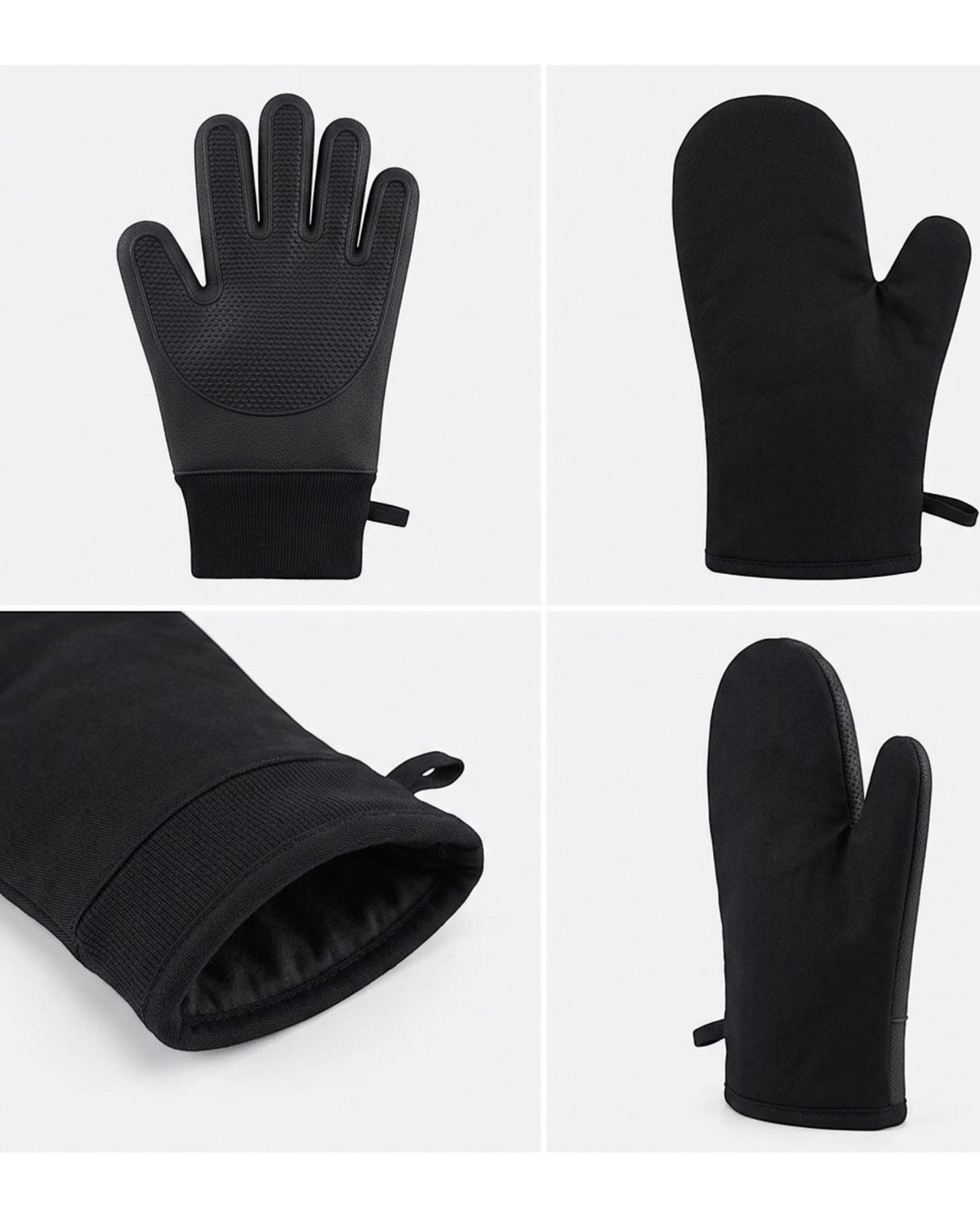 Bjwfx Silicone Grip Oven Mitts 2-Pack Black 35 cm