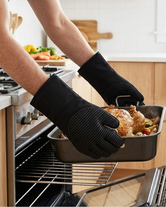 Bjwfx Silicone Grip Oven Mitts 2-Pack Black 35 cm
