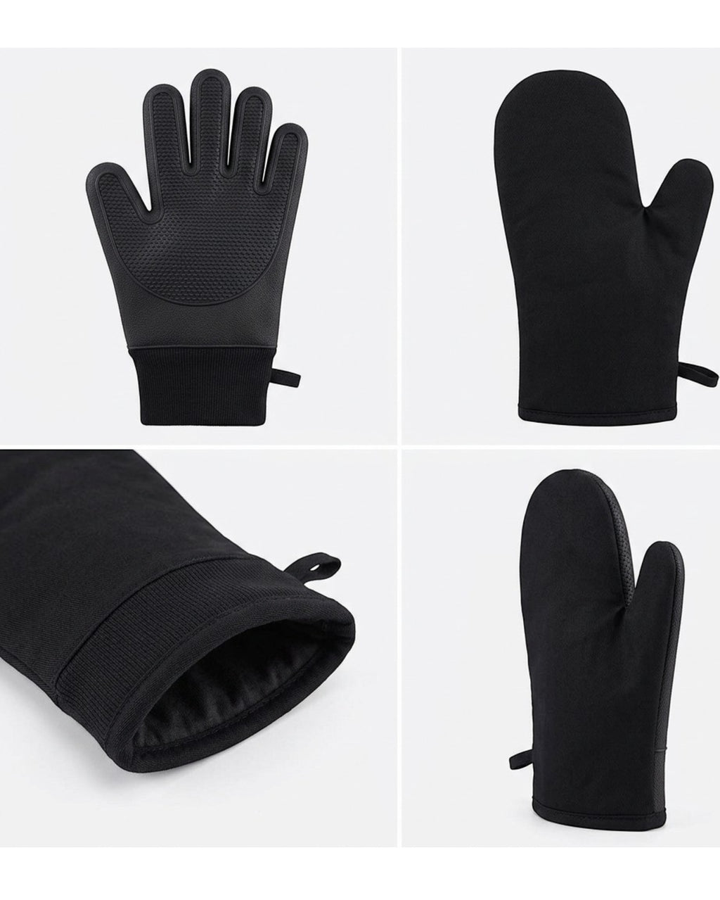 Bjwfx Silicone Grip Oven Mitts 2-Pack Black 35 cm