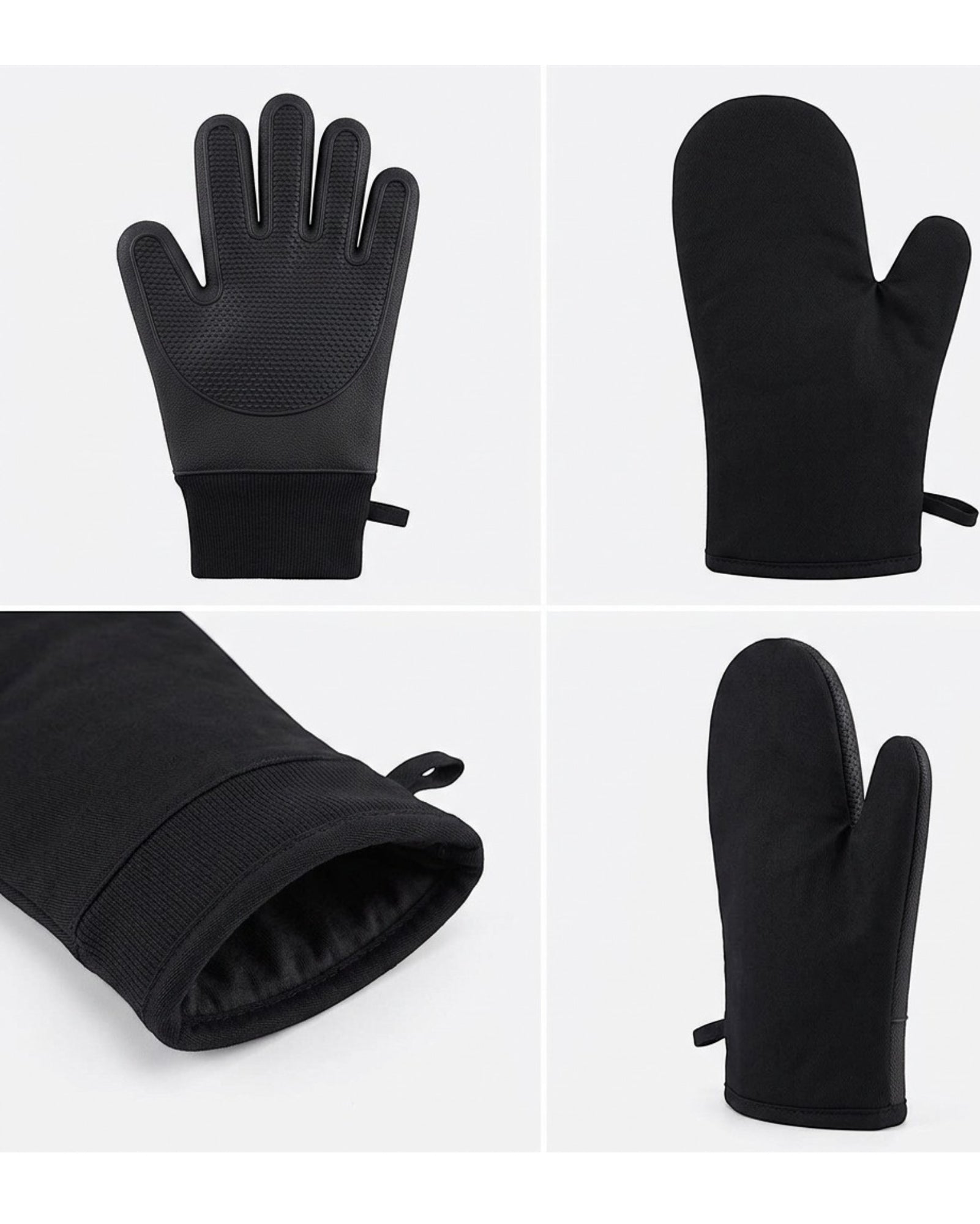 Bjwfx Silicone Grip Oven Mitts 2-Pack Black 35 cm