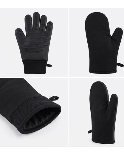 Bjwfx Silicone Grip Oven Mitts 2-Pack Black 35 cm