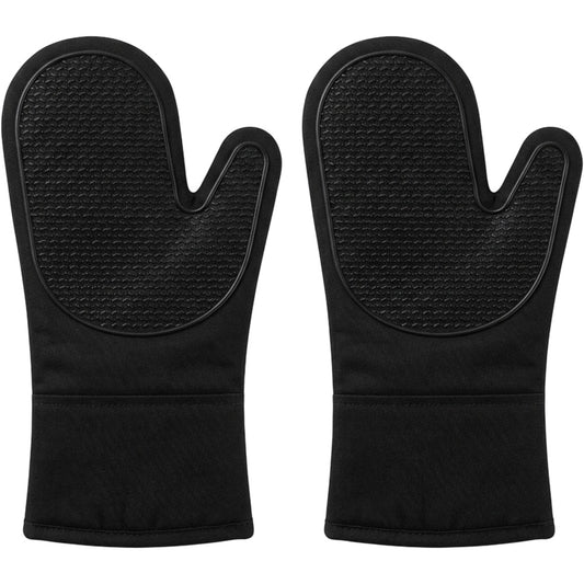 Bjwfx Silicone Grip Oven Mitts 2-Pack Black 35 cm