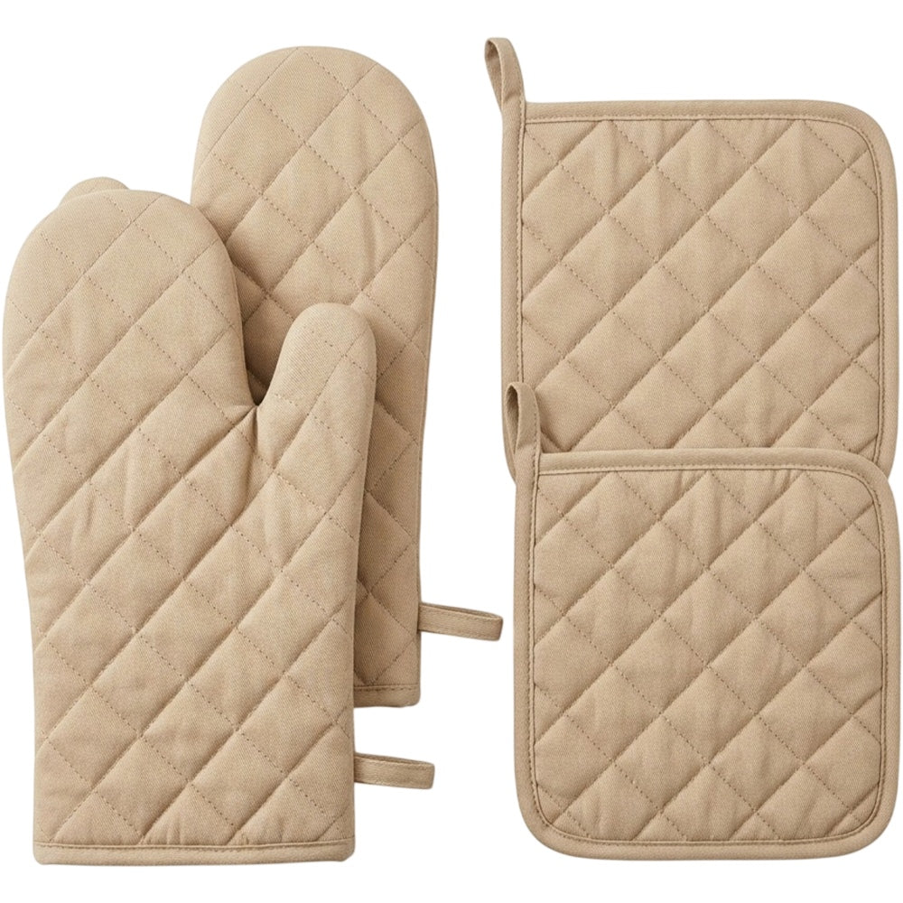 Bjwfx Heat Resistant Oven Mitt and Pot Holder Set Beige