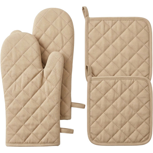 Bjwfx Heat Resistant Oven Mitt and Pot Holder Set Beige