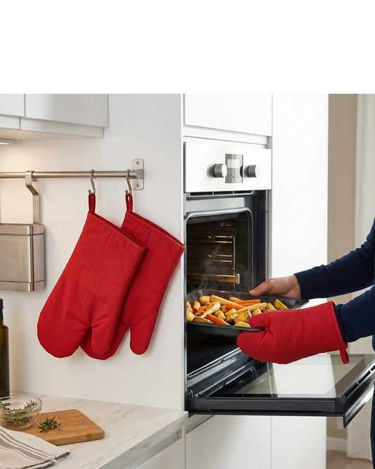 Bjwfx Cotton Oven Mitts with Hanging Loop 2-Pack Red 32 cm