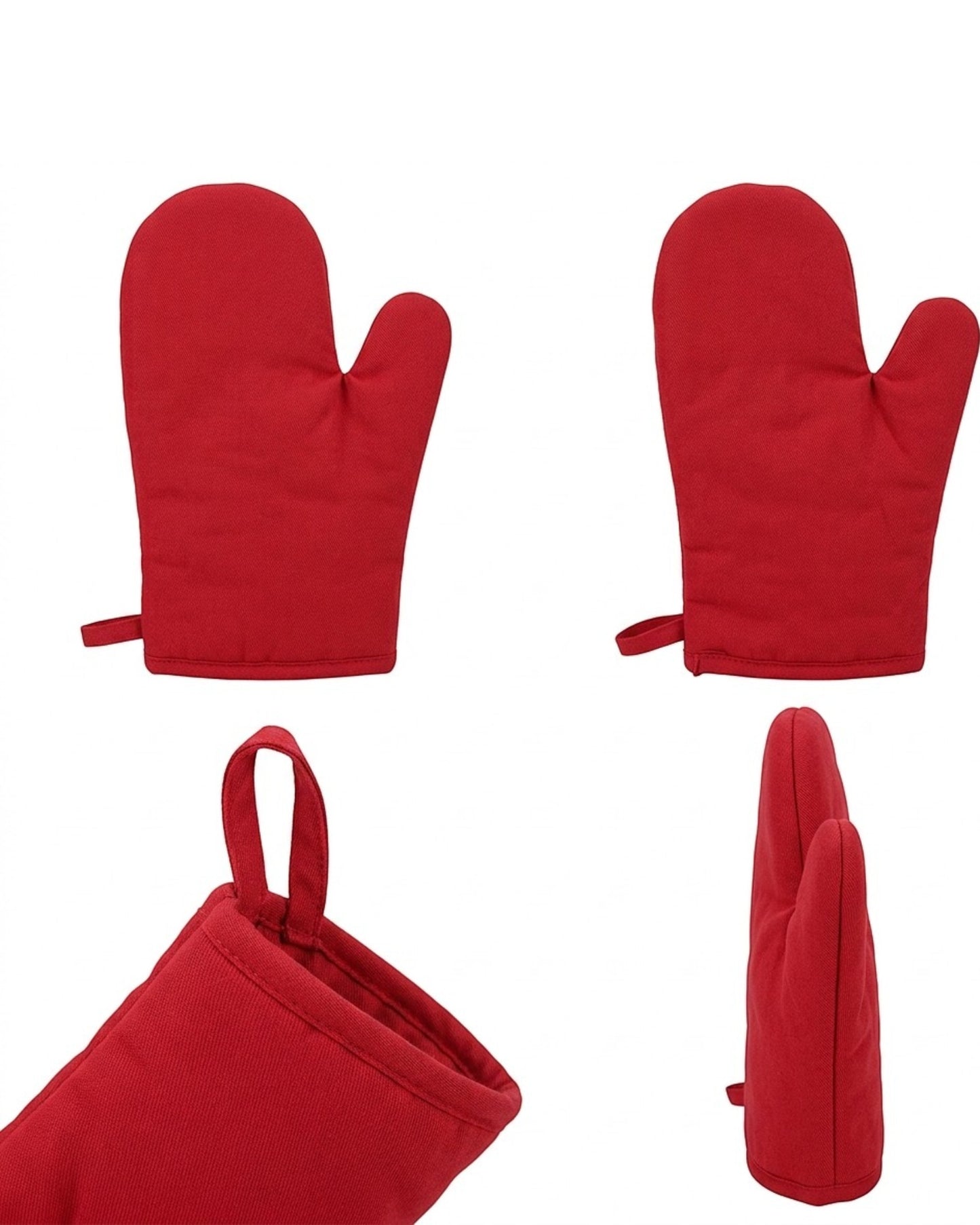 Bjwfx Cotton Oven Mitts with Hanging Loop 2-Pack Red 32 cm