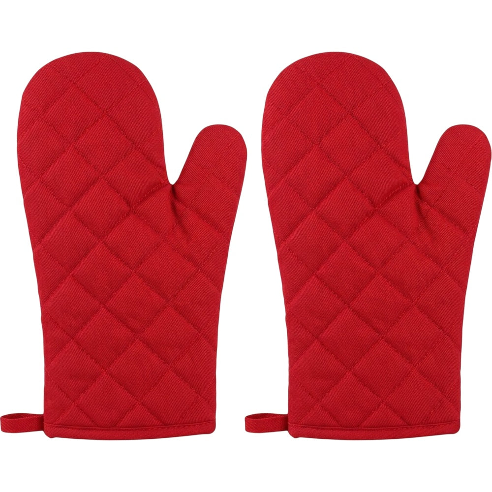 Bjwfx Cotton Oven Mitts with Hanging Loop 2-Pack Red 32 cm