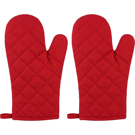 Bjwfx Cotton Oven Mitts with Hanging Loop 2-Pack Red 32 cm